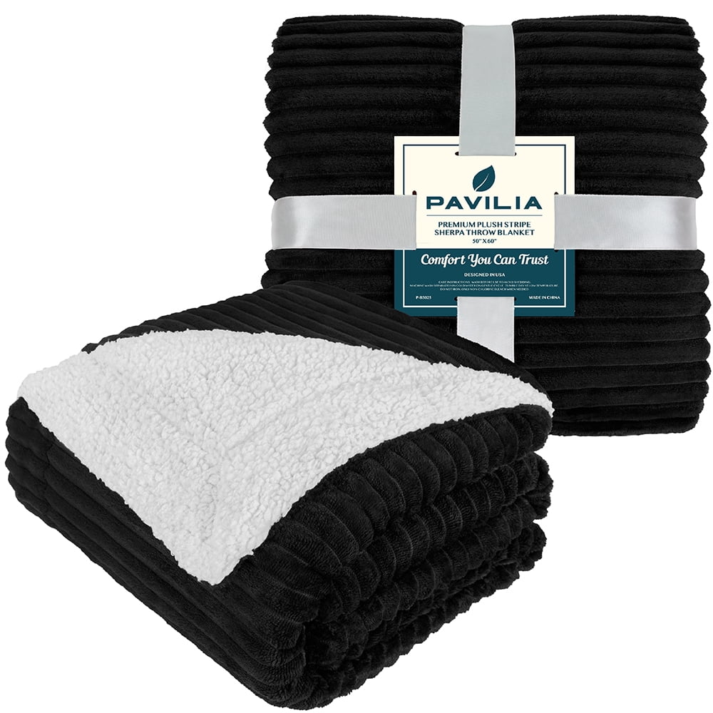 Reversible Sherpa Reversible Sherpa Fleece Throw Blanket Black, Plush Flannel Throw, Ultra Soft Warm Ribbed Microfiber Blanket for Sofa... - Super Soft Reversible Sherpa Flannel Blanket Detail
