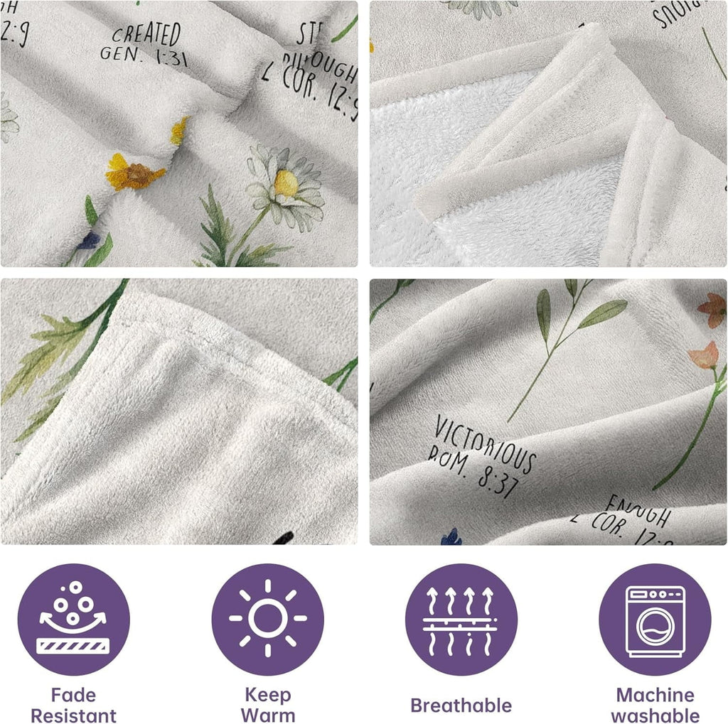 Cozy Fleece Christian Gifts for Women, Christian Blanket with Flowers, Birthday Gifts for Women, Inspirational, Religious Gifts f... - Lightweight Plush Warm Blanket for All Seasons Detail
