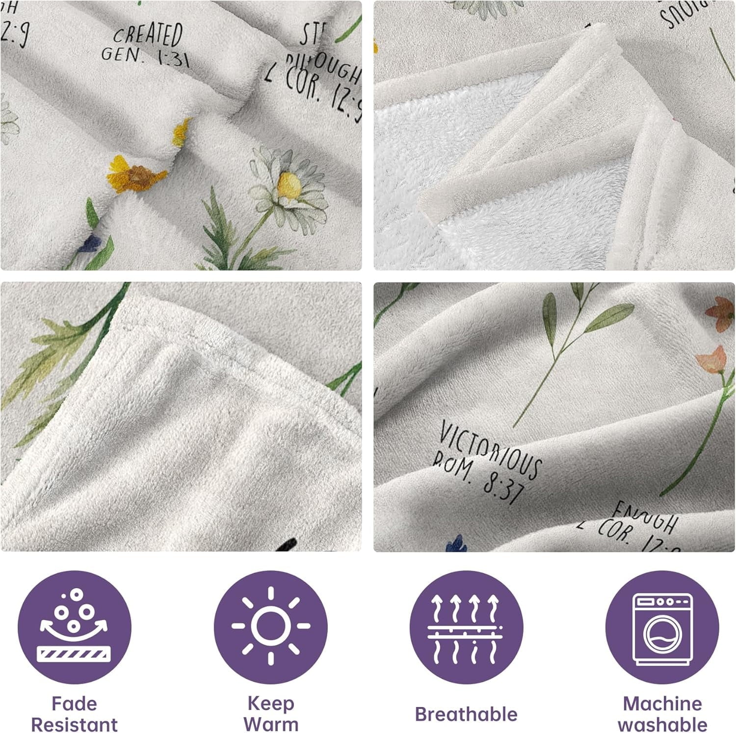 Cozy Fleece Christian Gifts for Women, Christian Blanket with Flowers, Birthday Gifts for Women, Inspirational, Religious Gifts f... - Lightweight Plush Warm Blanket for All Seasons Detail