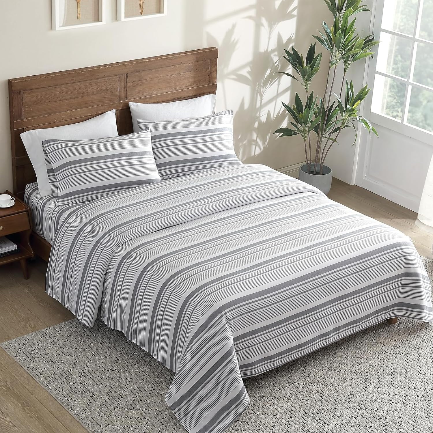 Breathable Luxury Home 3-Piece Twin Microfiber Classic Stripe Bed Sheet Set, Super Soft, Breathable Stripe Bedding with 16 inches Deep ... - Luxury Bed Sheet Set with Deep Pockets Detail