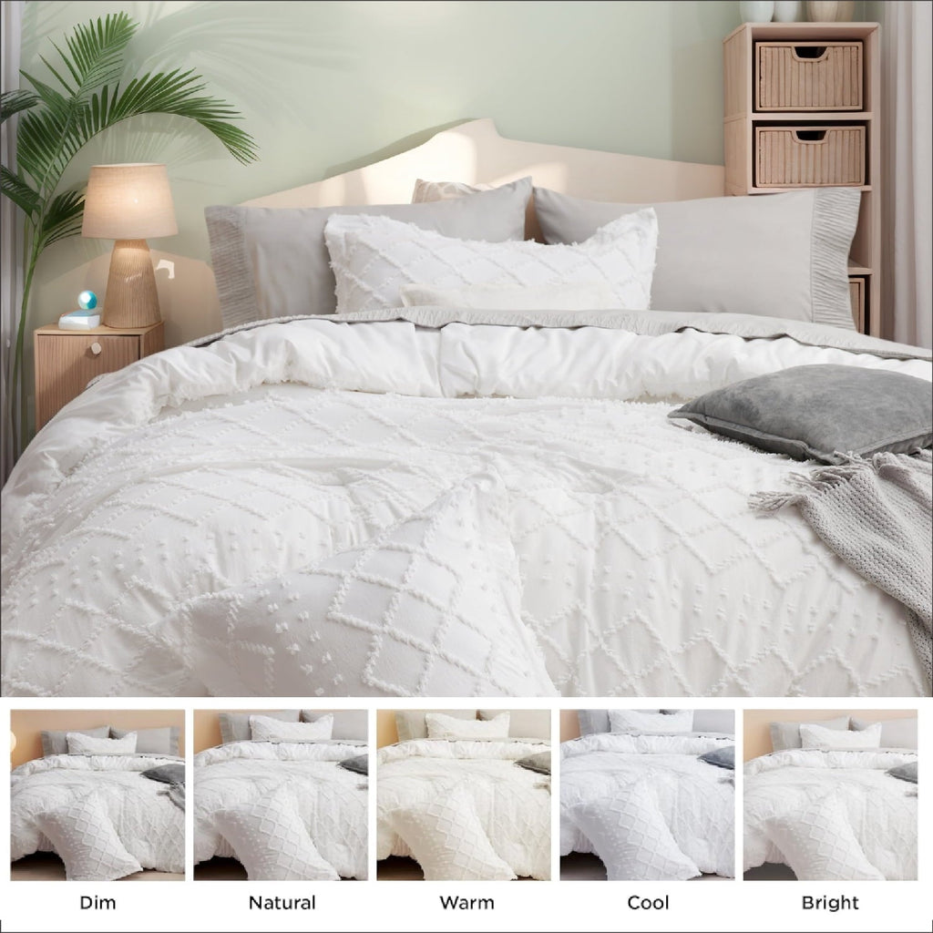 Luxurious Quilted Queen Comforter Set, Boho Tufted Shabby Chic Bedding Comforter Set, 3 Pieces Farmhouse Bed Set for All Seasons, White... - All-Season Down Alternative Comforter Insert Detail