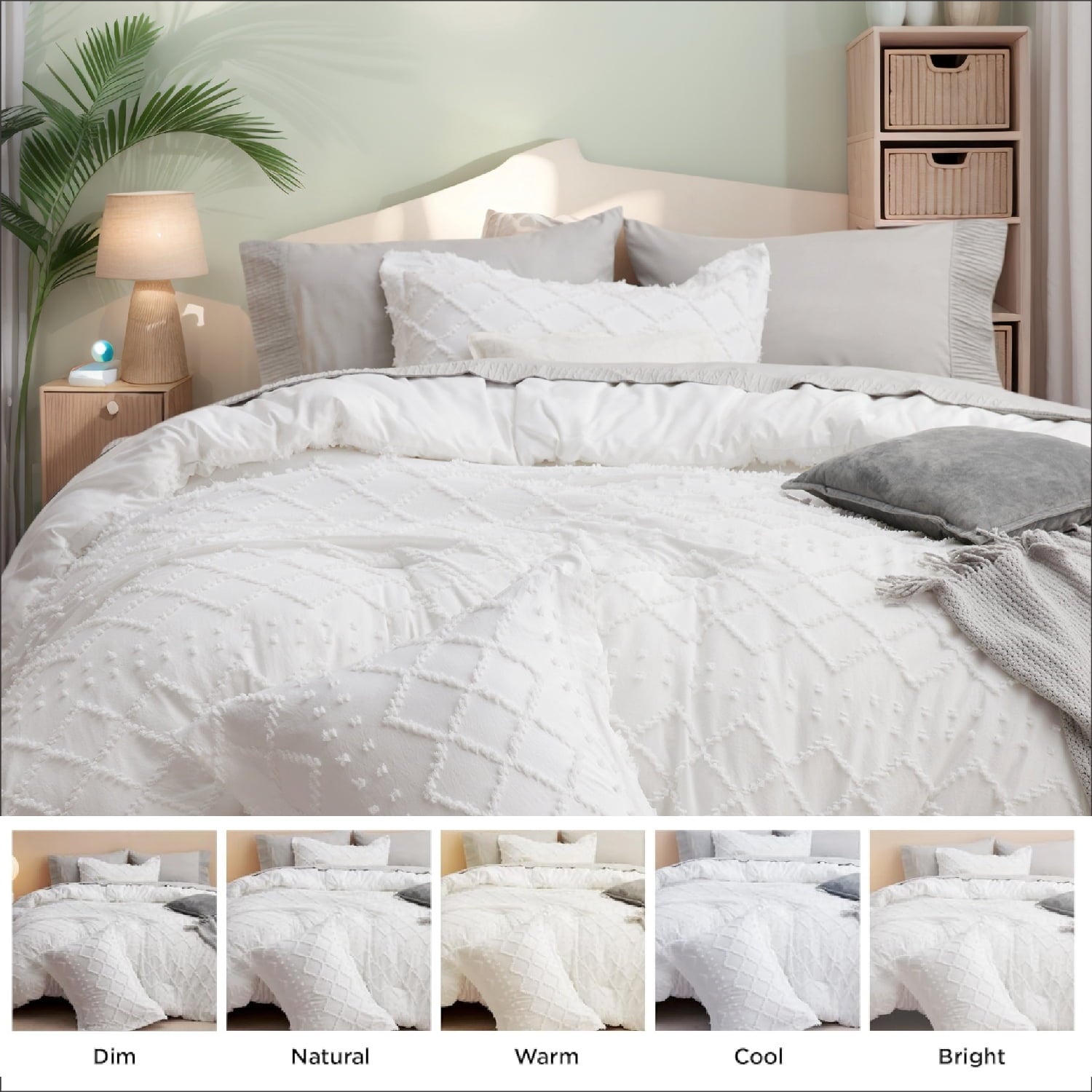 Luxurious Quilted Queen Comforter Set, Boho Tufted Shabby Chic Bedding Comforter Set, 3 Pieces Farmhouse Bed Set for All Seasons, White... - All-Season Down Alternative Comforter Insert Detail