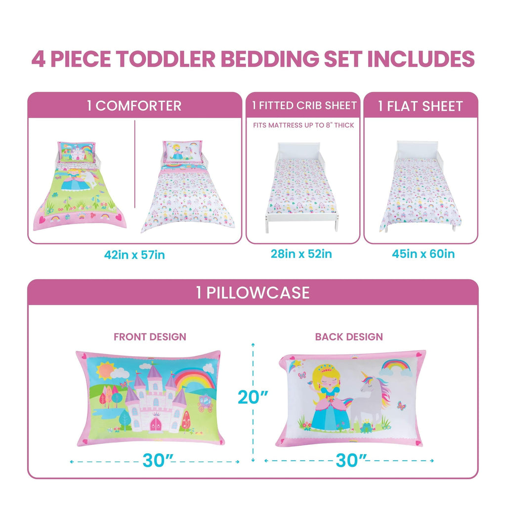 Luxurious Quilted Princess Toddler Bedding Set for Girls - 4-Piece Toddler Bed Comforter Sets for Girls, Reversible Comforter & Pillowc... - Hypoallergenic Ultra-Fluffy Quilt for Winter Detail