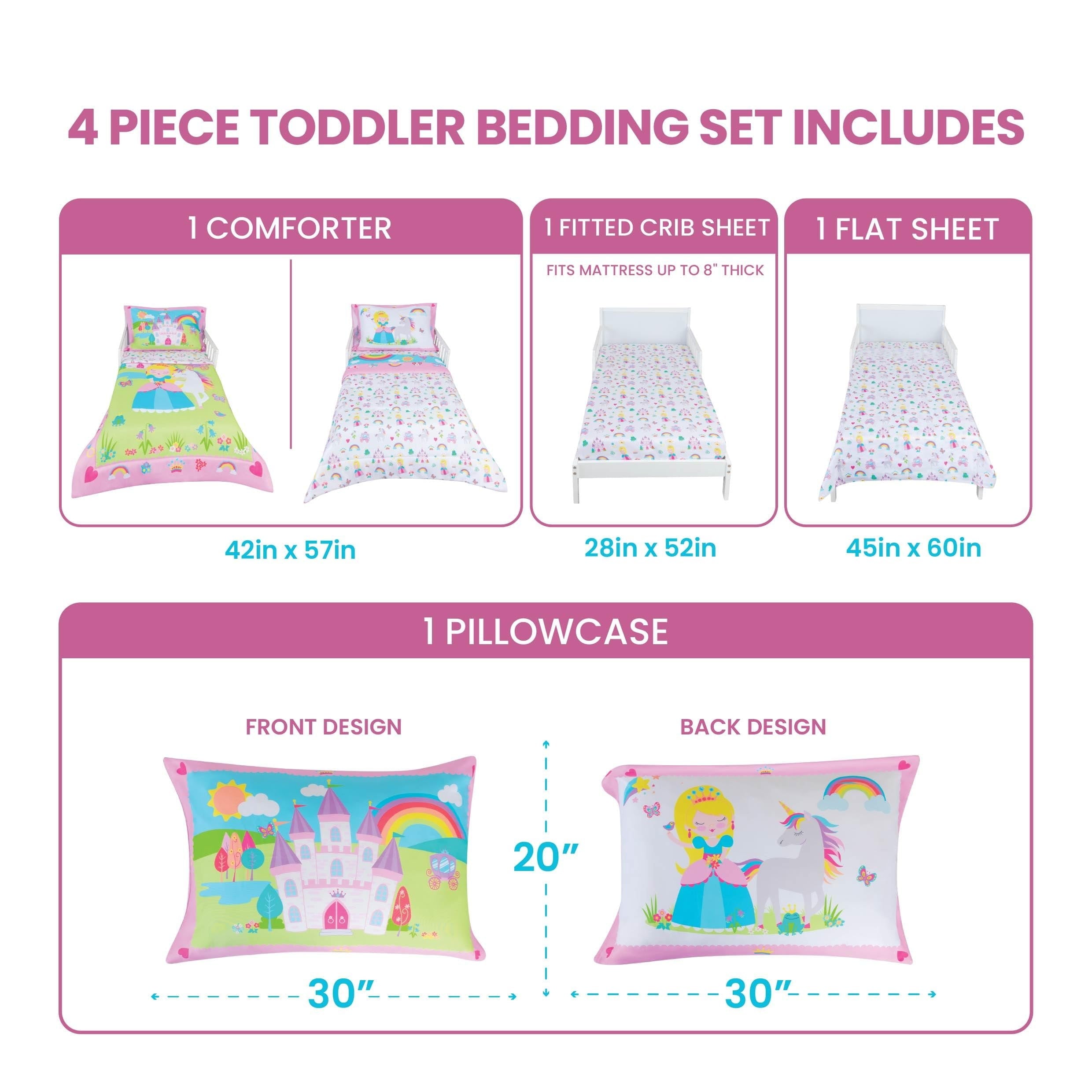 Luxurious Quilted Princess Toddler Bedding Set for Girls - 4-Piece Toddler Bed Comforter Sets for Girls, Reversible Comforter & Pillowc... - Hypoallergenic Ultra-Fluffy Quilt for Winter Detail