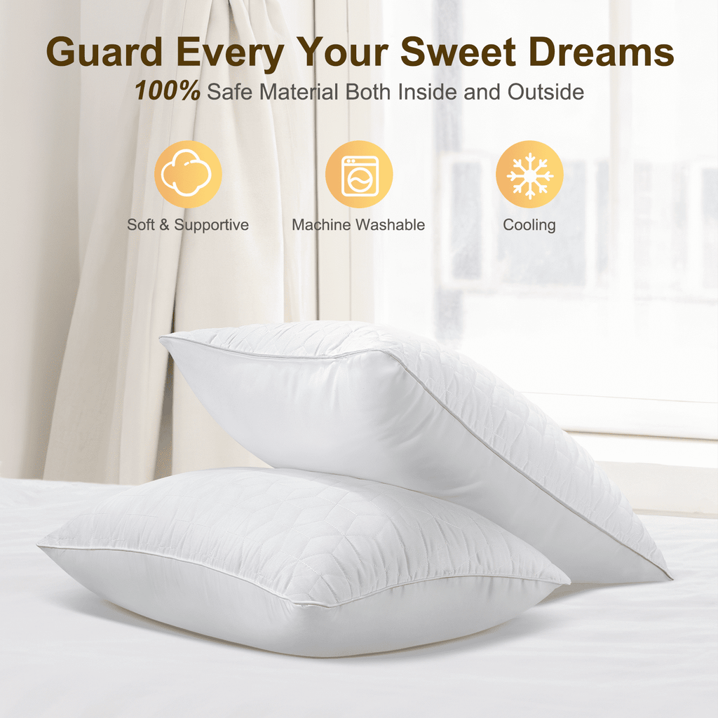Decorative Plump Bed Pillows Queen Size Set of 2, Hotel Gusseted Pillows for Sleeping, Alternative to Down Pillows, Soft Supportive & ... - Orthopedic Shredded Foam Bed Pillow Set Detail