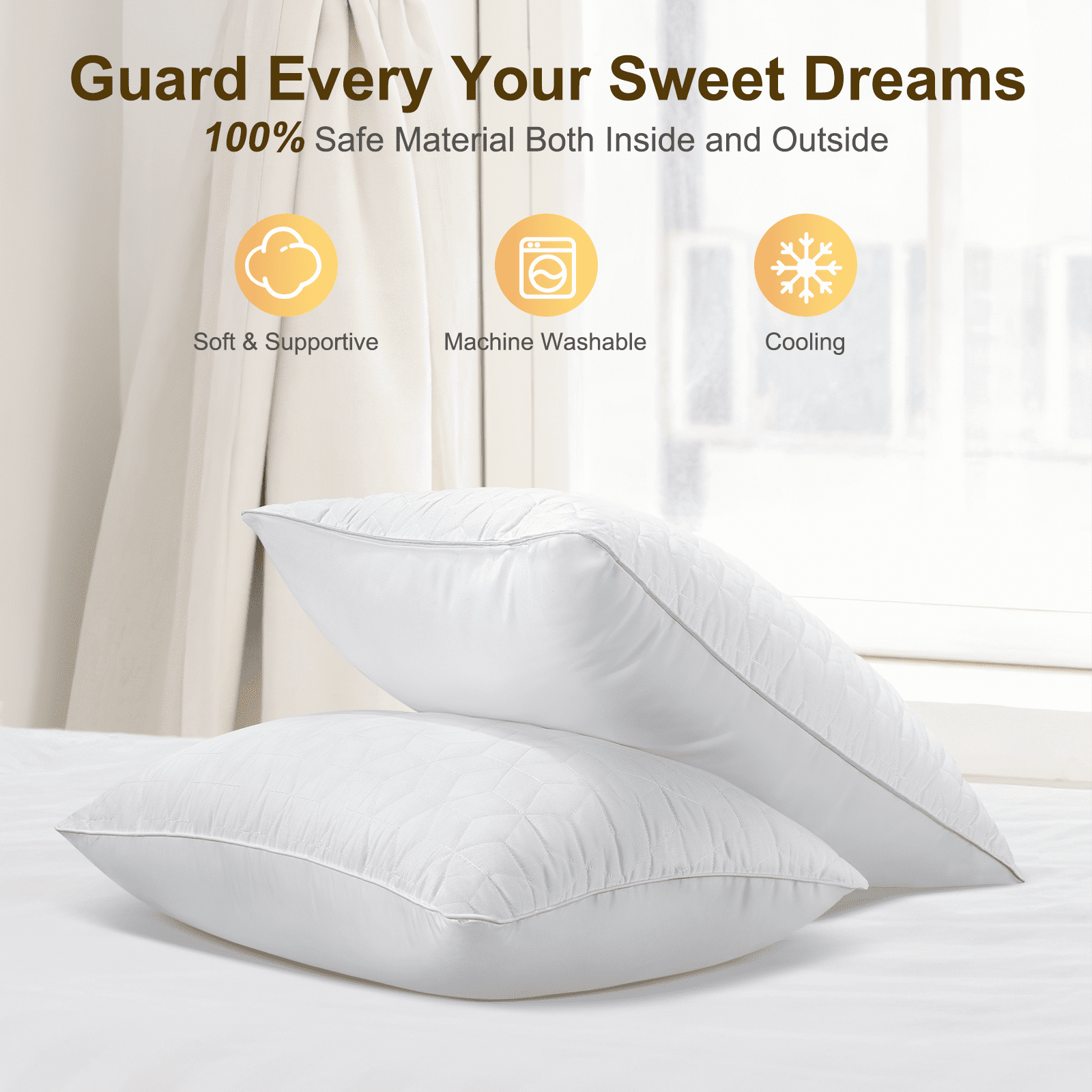Decorative Plump Bed Pillows Queen Size Set of 2, Hotel Gusseted Pillows for Sleeping, Alternative to Down Pillows, Soft Supportive & ... - Orthopedic Shredded Foam Bed Pillow Set Detail