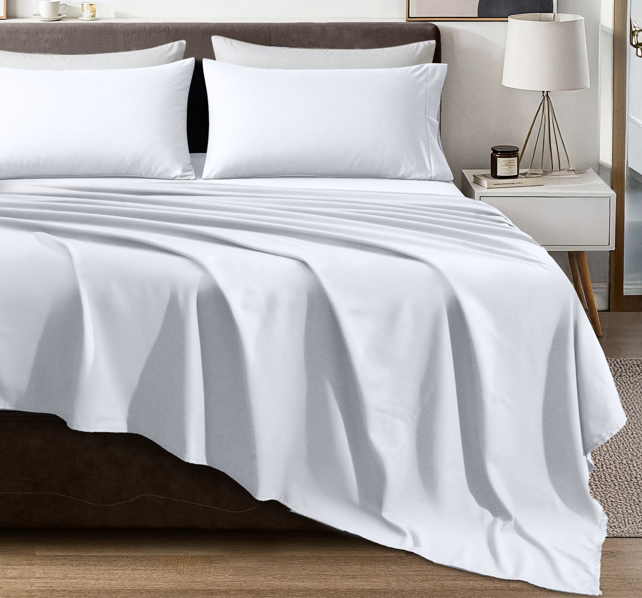 Breathable Luxury Queen Size Bed Sheet Set in Bright White – 4 Piece Microfiber Sheets, Ultra-Soft, Deep Pocket, Wrinkle-Resistant, Eas... - Breathable Egyptian Cotton Flat & Fitted Sheets Detail