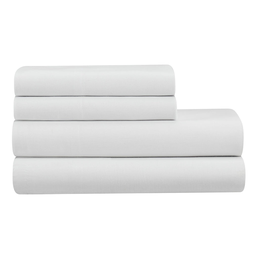 Ultra-Soft 4-Piece White Lyocell & Linen Blend Percale Bed Sheet Set, Queen - Luxury Bed Sheet Set with Deep Pockets Detail