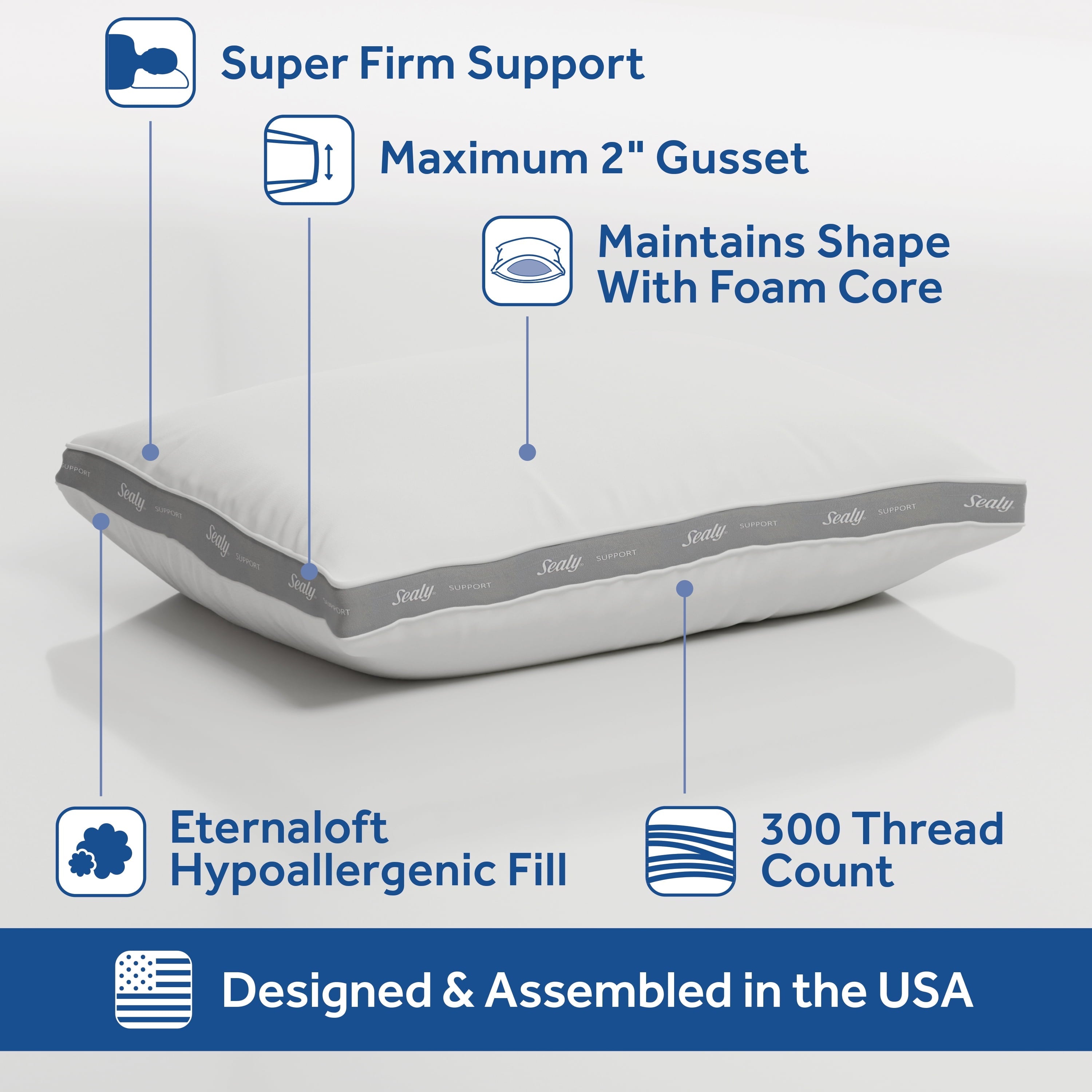 Orthopedic Support Extra Firm Support Foam Core Pillow 2pk, King - Orthopedic Shredded Foam Bed Pillow Set Detail