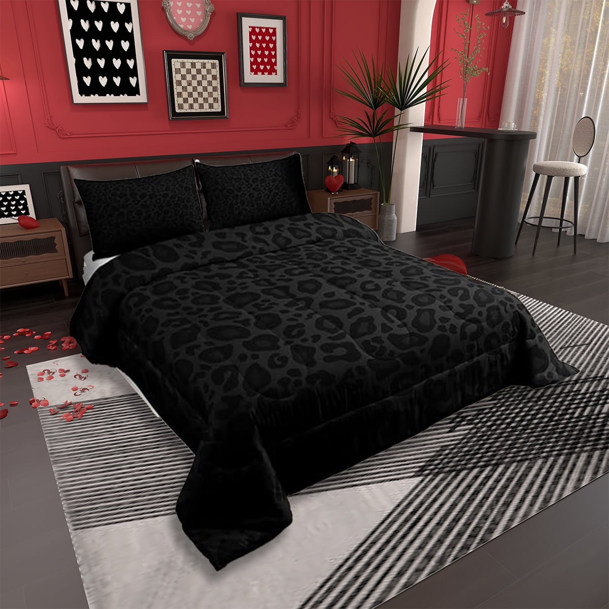 All-Season Leopard Print Comforter Set Full Size,Abstract Cheetah Texture Bedding Set,Women Room Decor,Rustic Farmhouse Retro Do... - Cloud-Like Soft Lightweight Bed Comforter Detail
