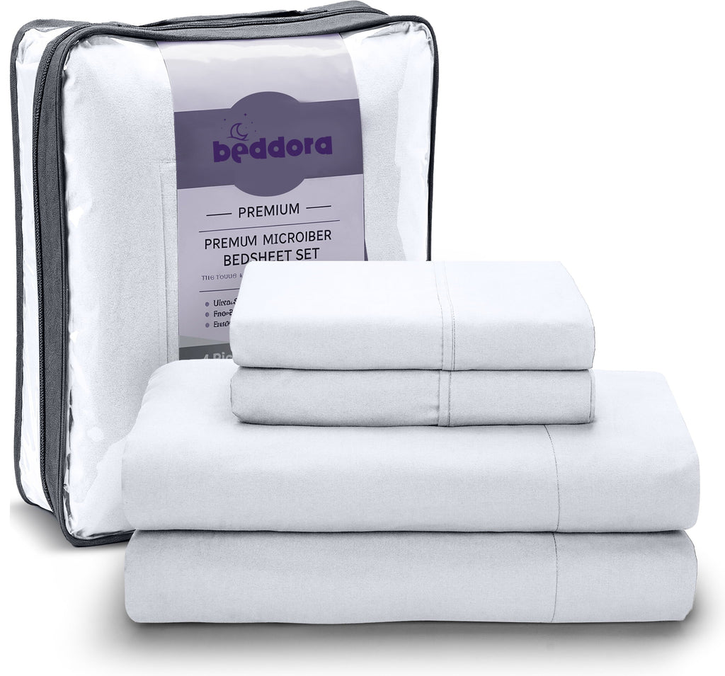 Breathable Luxury Queen Size Bed Sheet Set in Bright White – 4 Piece Microfiber Sheets, Ultra-Soft, Deep Pocket, Wrinkle-Resistant, Eas... - Breathable Egyptian Cotton Flat & Fitted Sheets Detail