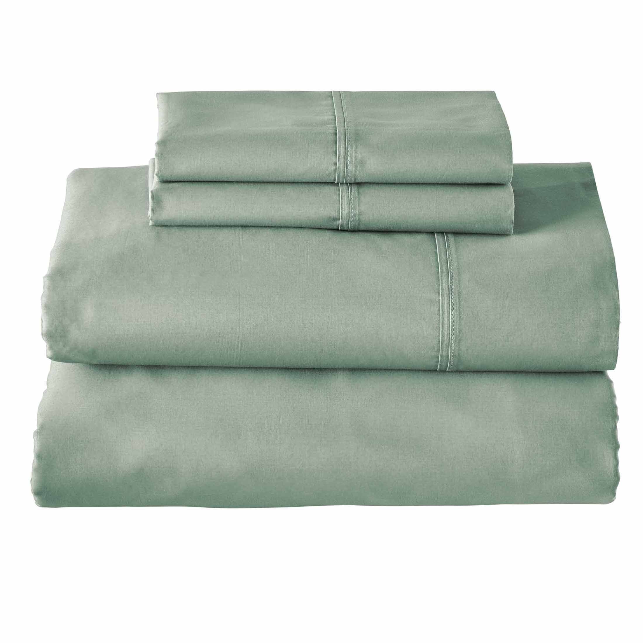 Breathable Luxury Cool & Crisp 4-Piece 300 Thread Count Green River Cotton Percale Sheet Set, Queen - Cooling Hotel Quality Bedding Sheets and Pillowcases Detail