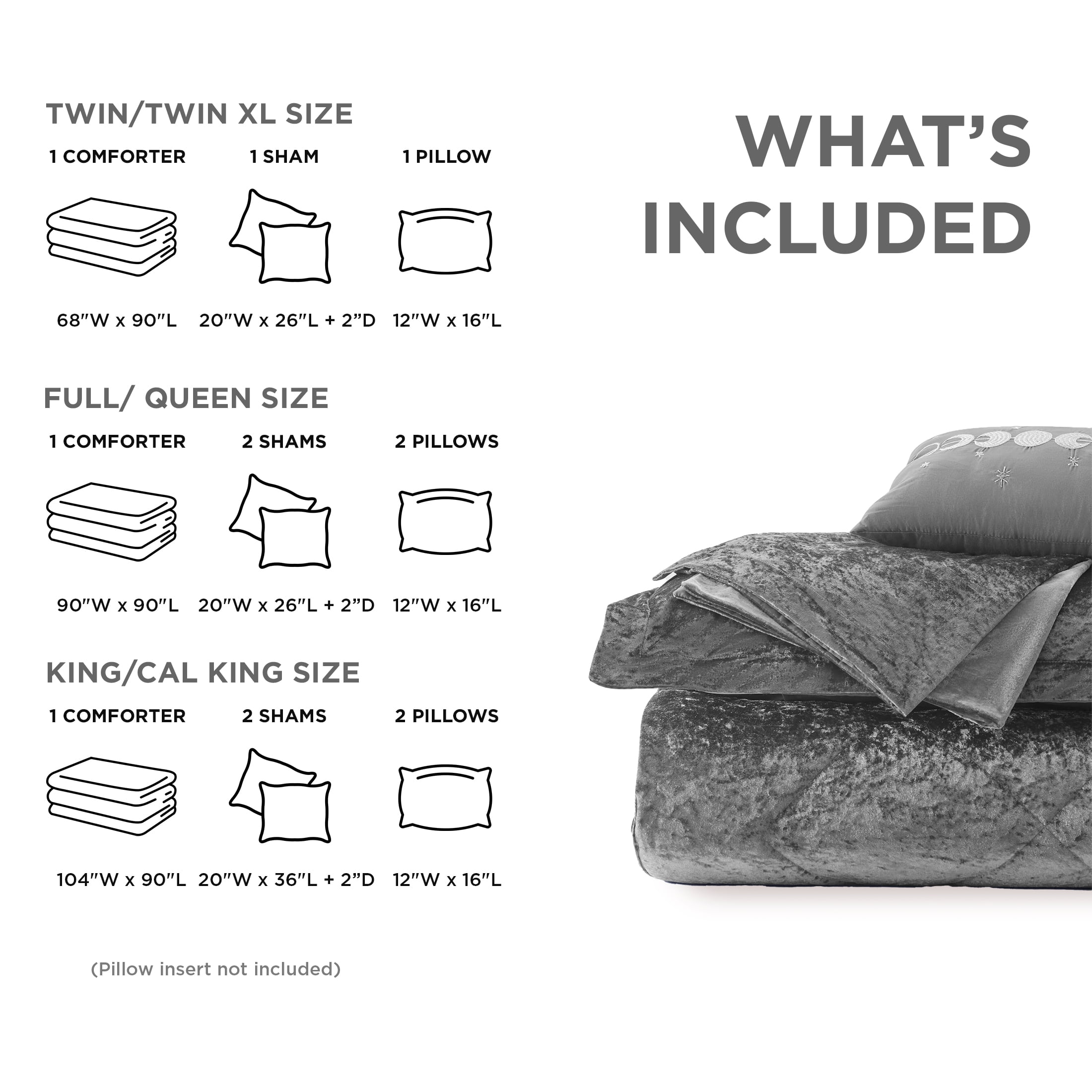 Fluffy Down Alternative King/Cal King Size Comforter Sets, Velvet Bedding Comforter Set for All Seasons, Grey Bedding Set with Decor Pillow, ... - Hypoallergenic Ultra-Fluffy Quilt for Winter Detail
