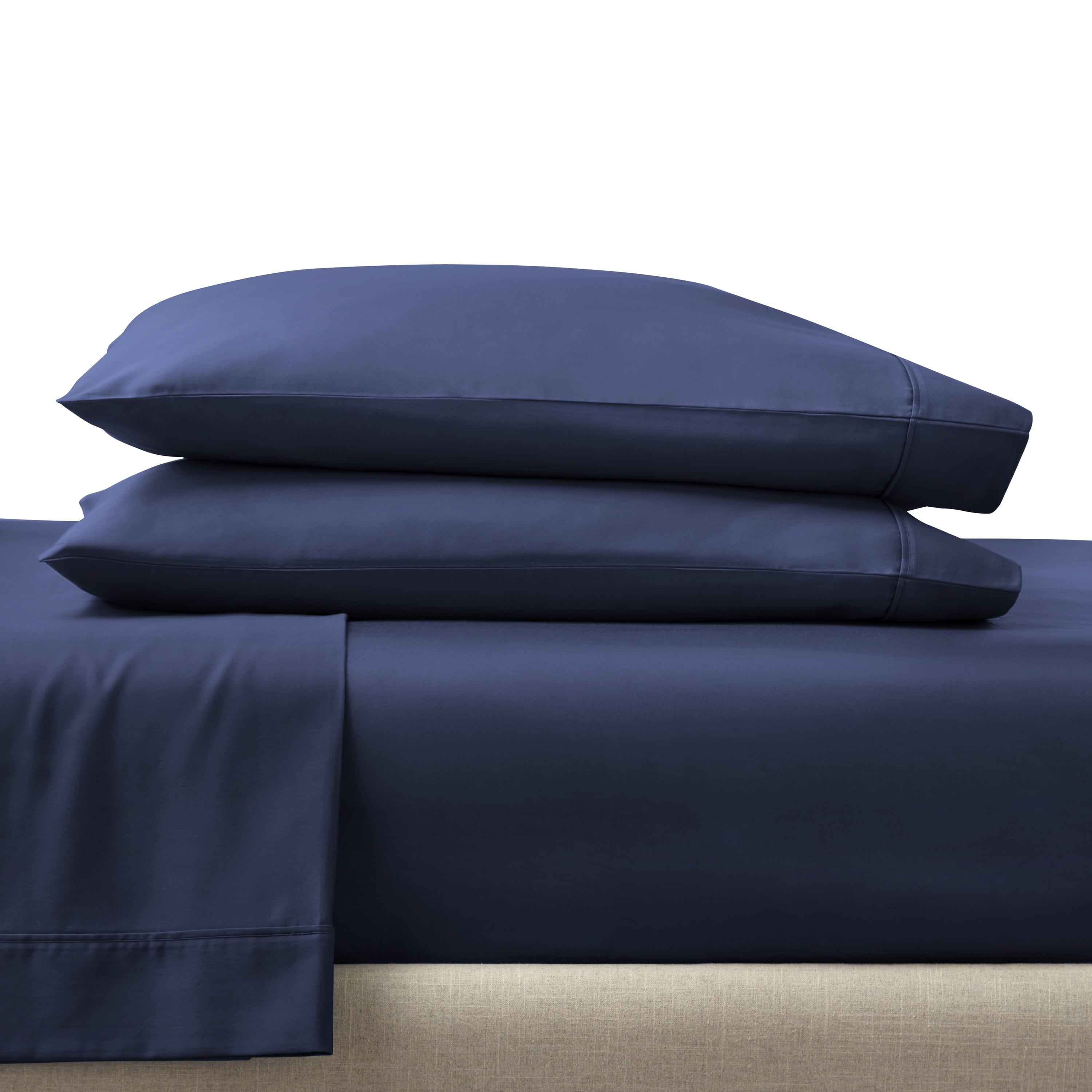 Premium Egyptian Cotton 4-Piece 300 Thread Count Blue Cove Cotton Sateen Bed Sheet Set, Queen - Breathable Egyptian Cotton Flat & Fitted Sheets Detail