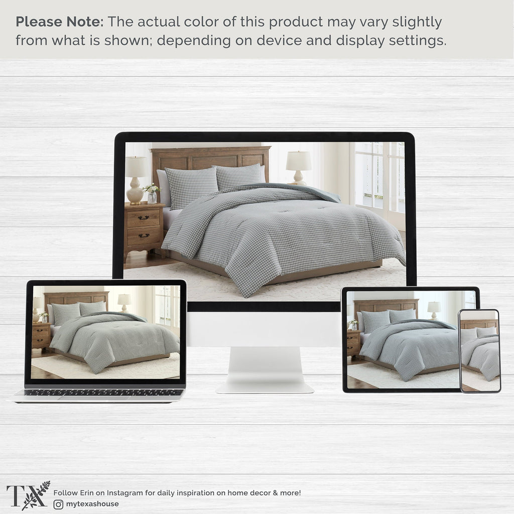 Heavyweight Warmth Full/Queen Comforter Set, All-Season, 3-Piece, Green Gingham Plaid - Cloud-Like Soft Lightweight Bed Comforter Detail