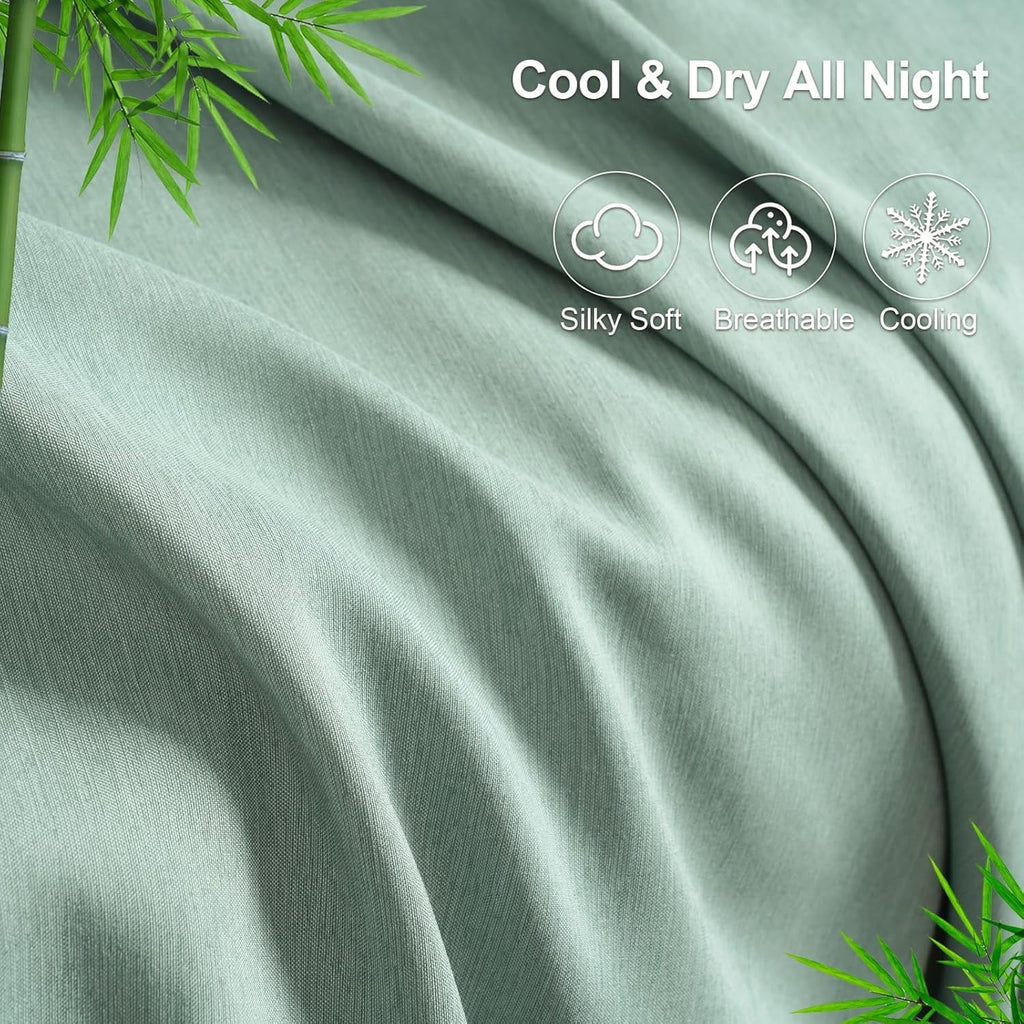 Premium Egyptian Cotton Bamboo Bed Sheet Sets, 4 Pieces King Silky Soft Bedding Sheets, 1800 Thread Count 16 Inch Deep Pockets, Sage Green - Luxury Bed Sheet Set with Deep Pockets Detail