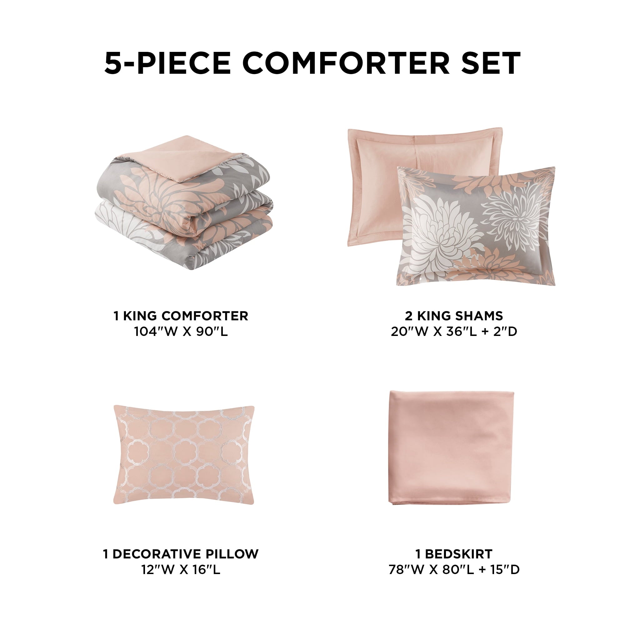 Hypoallergenic Cloud King Size Comforter Set, 5-Piece Floral Bedding Set for All Season, Blush Comforter Set King with Bed Skirt - Luxurious Quilted Duvet Cover Set Detail