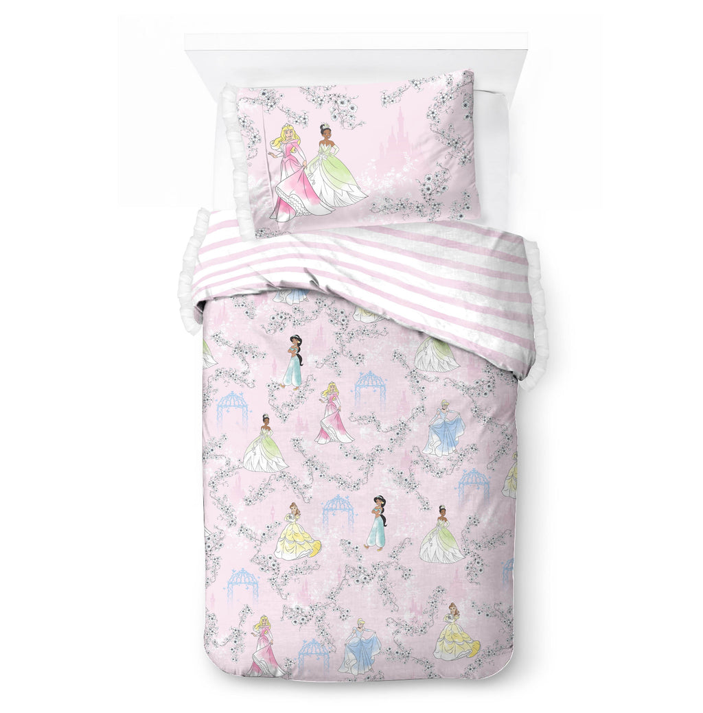 Heavyweight Warmth Princess Floral Gardens 2-Piece Twin/Full Reversible Comforter Set, Polyester Microfiber, Pink & White - Hypoallergenic Ultra-Fluffy Quilt for Winter Detail