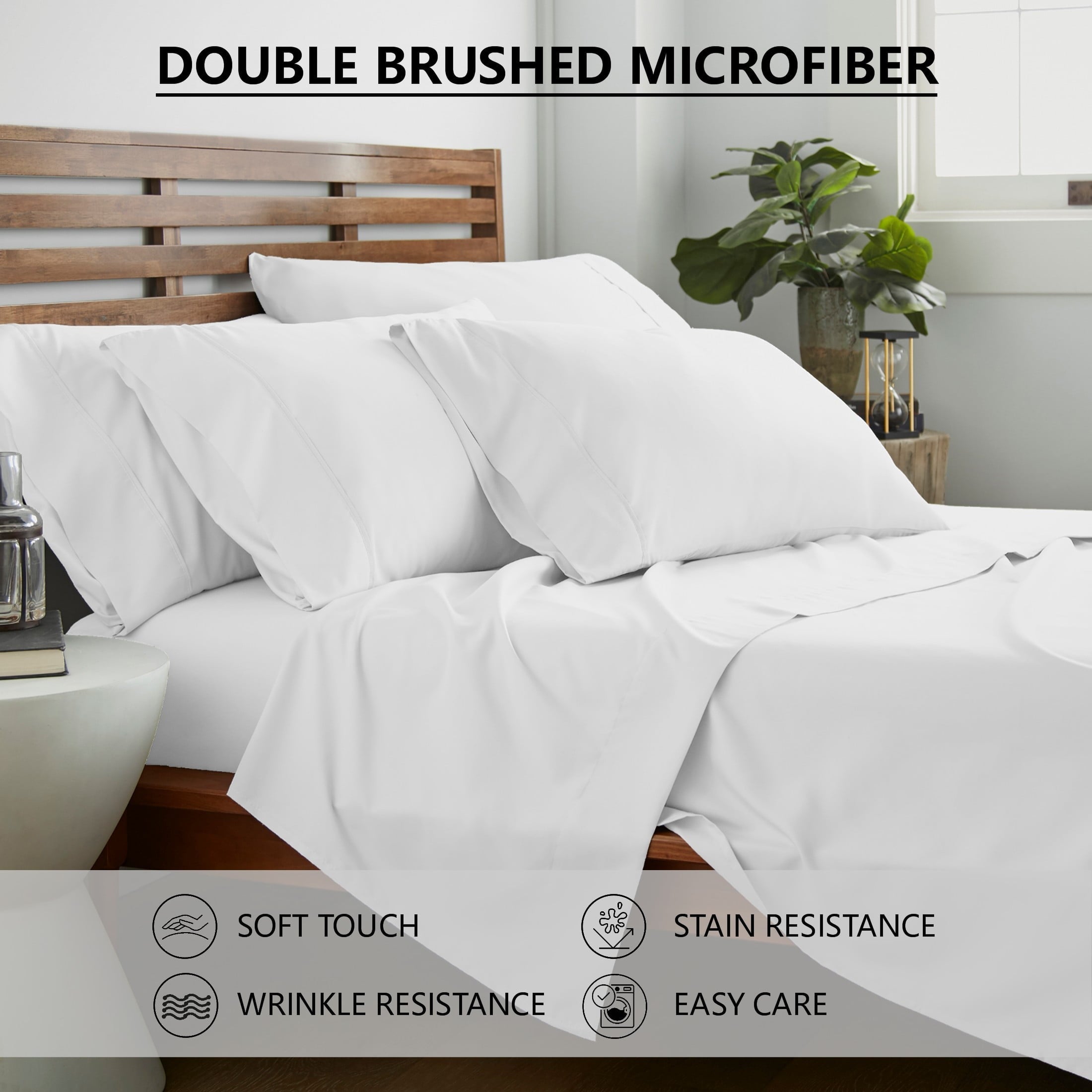 Ultra-Soft Queen Size 6 Piece Bed Sheet Set White - Ultra Soft Microfiber Deep Pocket Wrinkle Free - Cooling Hotel Quality Bedding Sheets and Pillowcases Detail