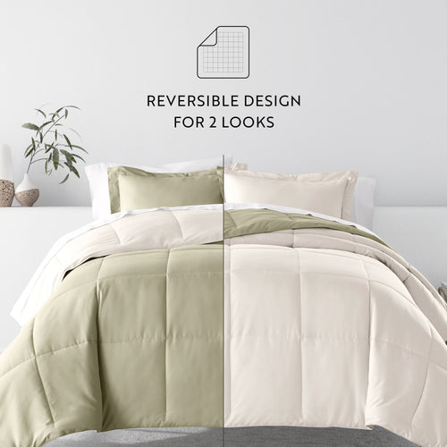 All-Season 5 Piece Bedding Bundle, Reversible Comforter and Patterned Sheet Set, Twin - All-Season Down Alternative Comforter Insert Detail