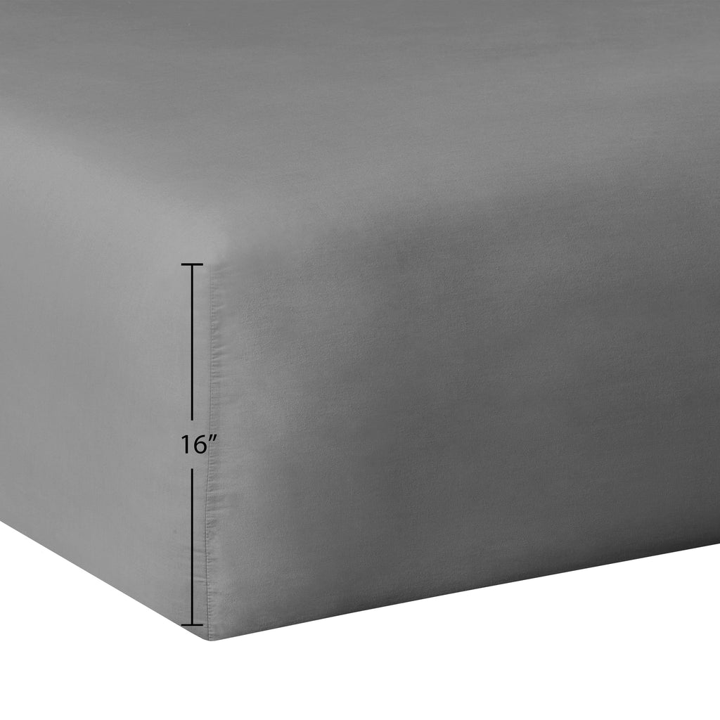 Premium Egyptian Cotton Easy Care 300 Thread Count Solid Soothing-Gray CVC Cotton Blend Fitted Sheet, King (Adult) - Premium Ultra-Soft Pillowcase Pair for Sleeping Detail