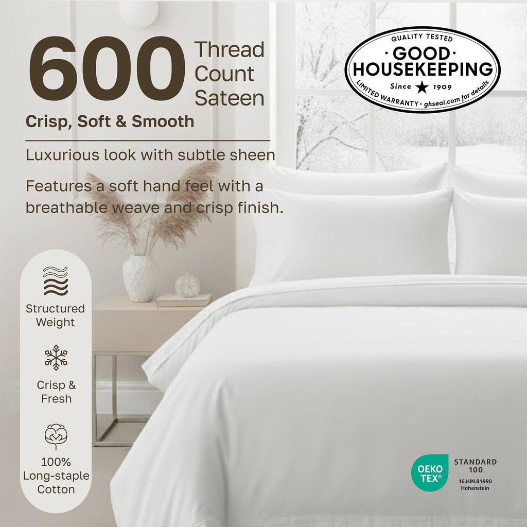 Premium Egyptian Cotton 100% Cotton Queen Sheets Set - 600 Thread Count 100% Cotton Sheets Queen, Sateen Deep Pocket Adult/Teen 4 Piece Bed Sh - Premium Ultra-Soft Pillowcase Pair for Sleeping Detail