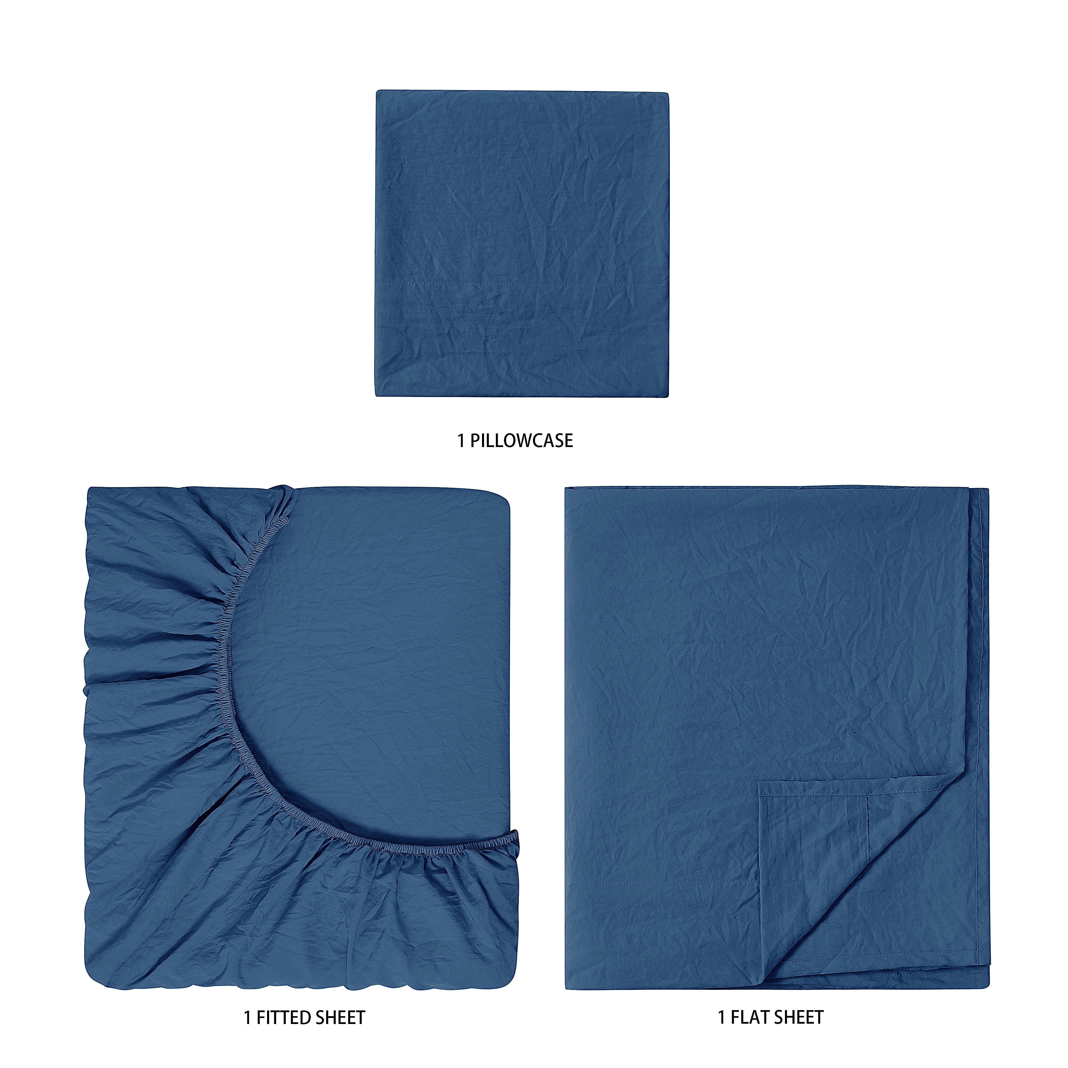 Wrinkle-Resistant Ultra Soft Microfiber Bed Sheet Set, Twin-XL, Indigo, 3 Piece - Breathable Egyptian Cotton Flat & Fitted Sheets Detail