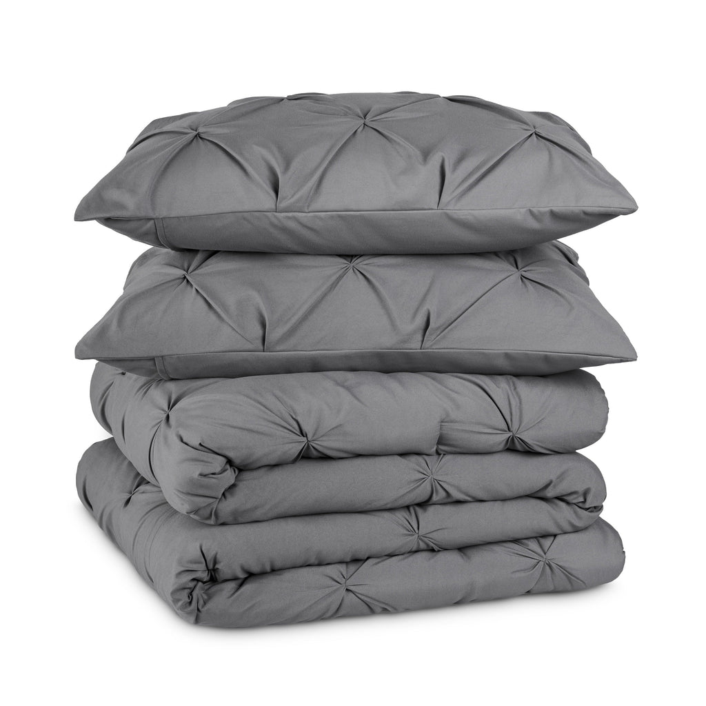 Luxurious Quilted Pintuck Down Alternative Comforter Set - 3-Pieces - All Seasons - King, Grey - Hypoallergenic Ultra-Fluffy Quilt for Winter Detail