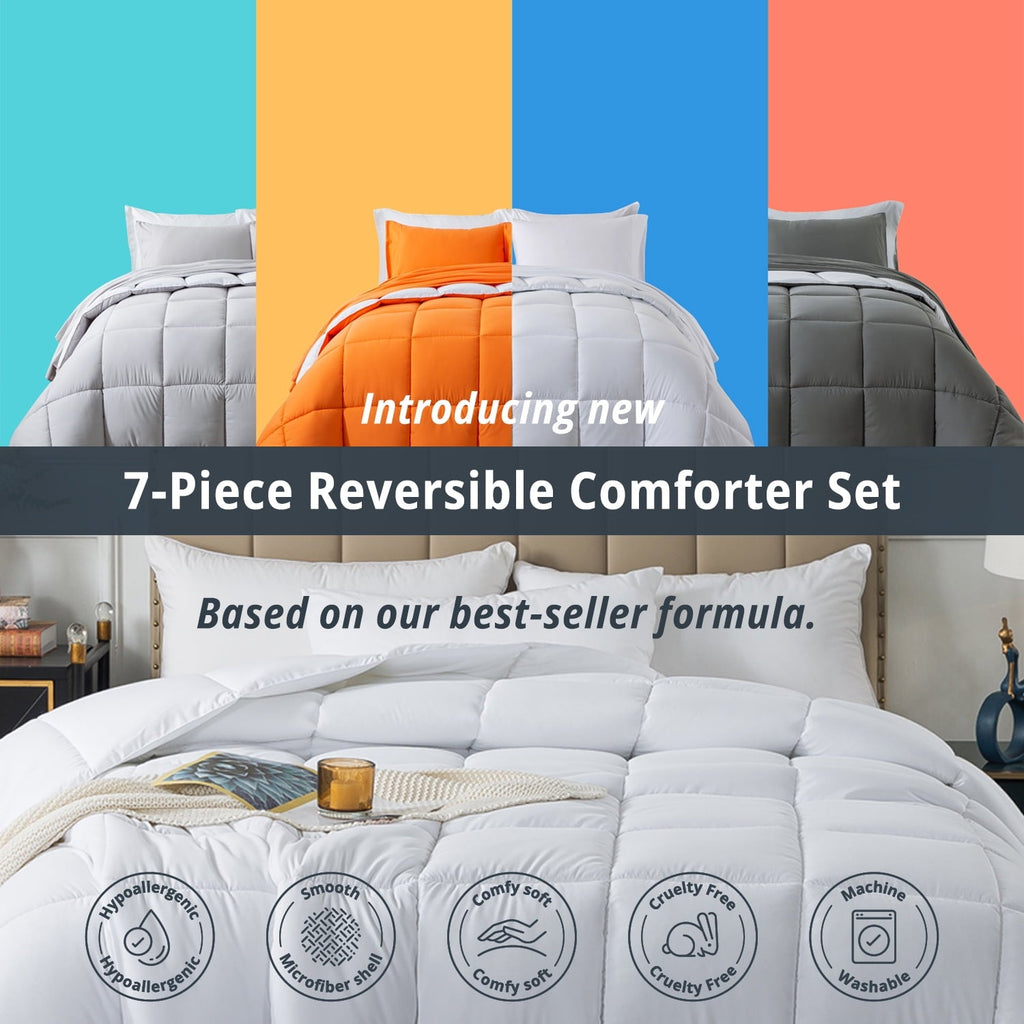 Luxurious Quilted Queen Size 7 Piece Comforter Set | Bed in a Bag for Unisex Adult | Black/Gray - Luxurious Quilted Duvet Cover Set Detail