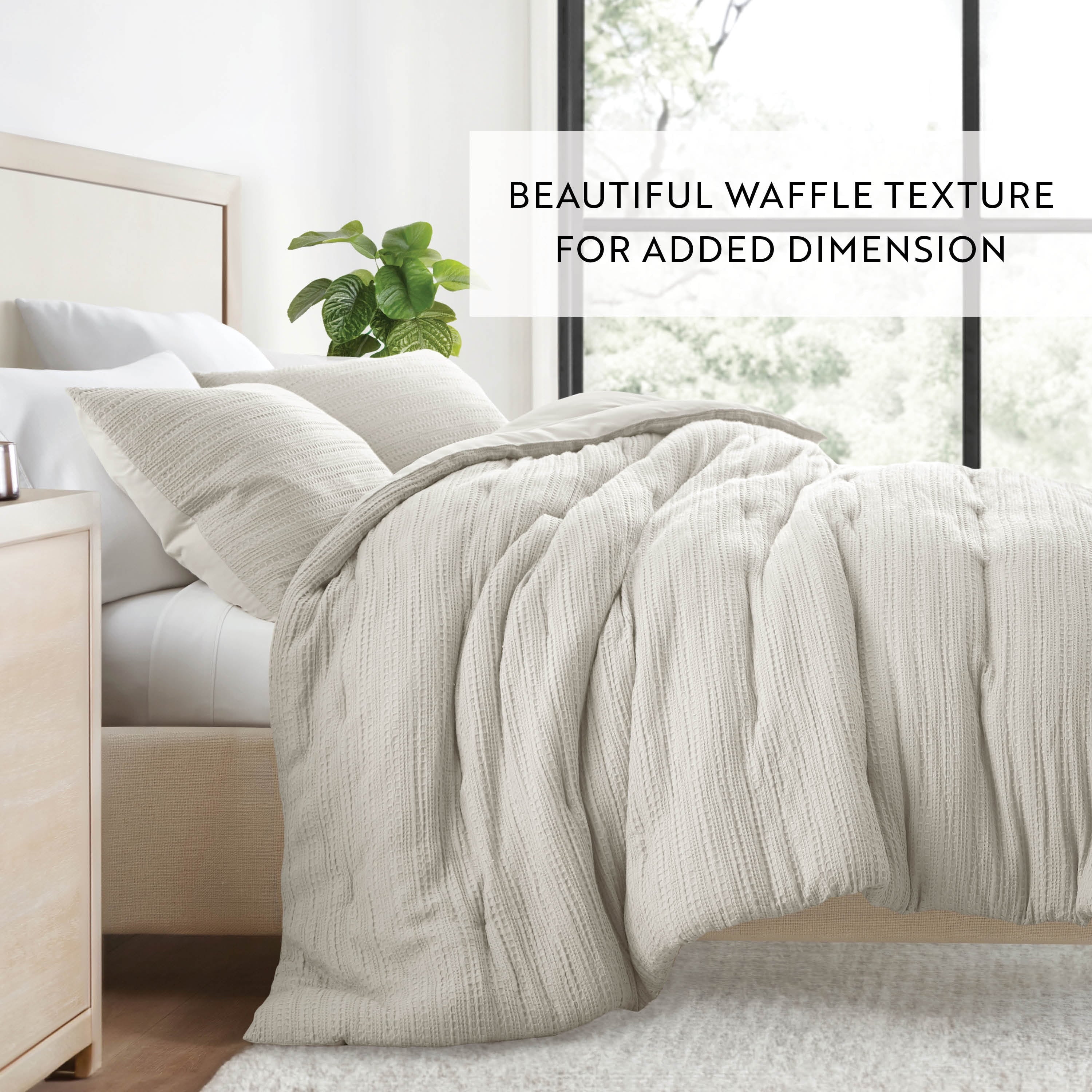 All-Season Textured Waffle Comforter Set ins Natural Waffle Comforter Bedding Sets, King/Cal King Size Bedding - All-Season Down Alternative Comforter Insert Detail
