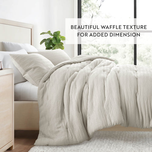 All-Season Textured Waffle Comforter Set ins Natural Waffle Comforter Bedding Sets, King/Cal King Size Bedding - All-Season Down Alternative Comforter Insert Detail