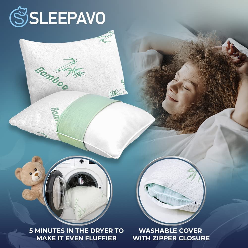 Hotel Collection Memory Foam Pillows Queen Size Set of 2 - Cooling Bed Pillows for Sleeping - Back, Stomach, Side Sleeper Firm, Comfy ... - Orthopedic Shredded Foam Bed Pillow Set Detail