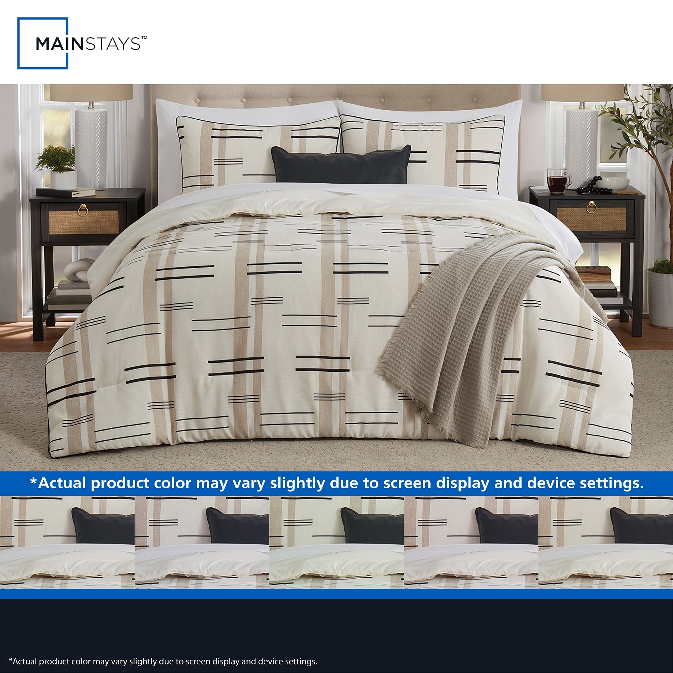 All-Season Full/Queen Comforter Set, All-Season, 5-Piece, Tan Modern - Cloud-Like Soft Lightweight Bed Comforter Detail