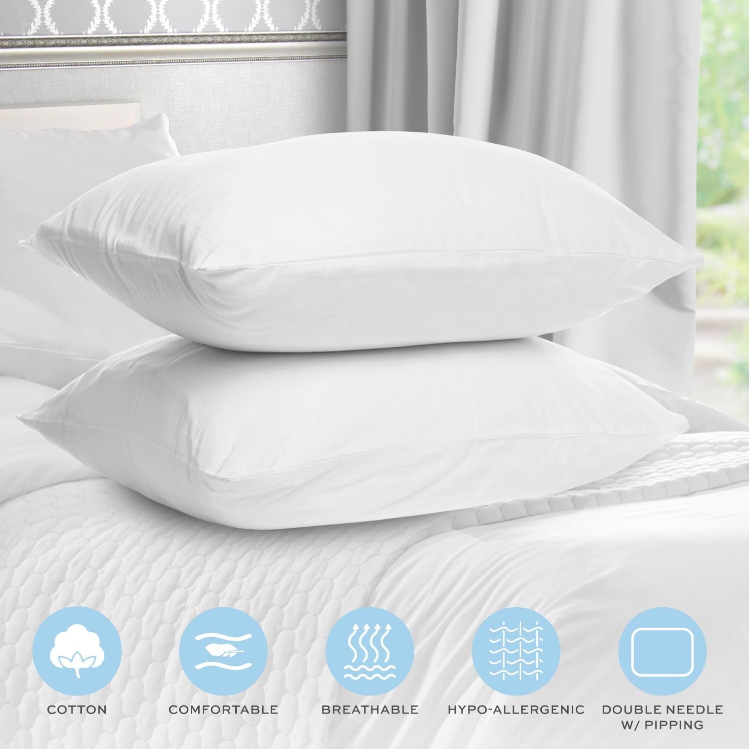 Decorative Plump Bed Pillows for Sleeping 2 Pc Set, Queen Size Pillow Side Sleeper Set, Down Alternative Luxury Hotel Soft Pillow 28x2... - Orthopedic Shredded Foam Bed Pillow Set Detail