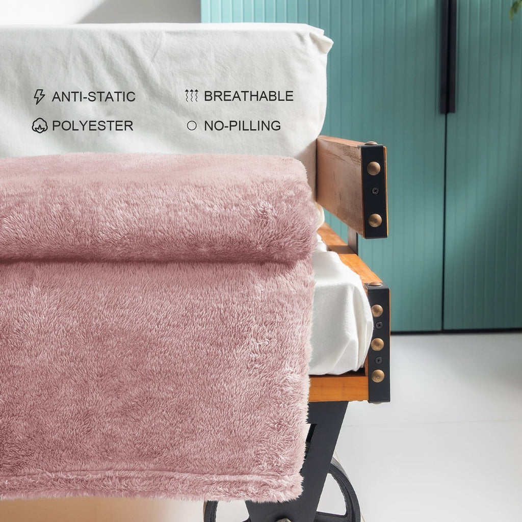 Super Soft Flannel Plush Fuzzy Large Fleece Throw Blanket (50" x 70", Dusty Pink)- Soft, Warm and Lightweight - Super Soft Reversible Sherpa Flannel Blanket Detail
