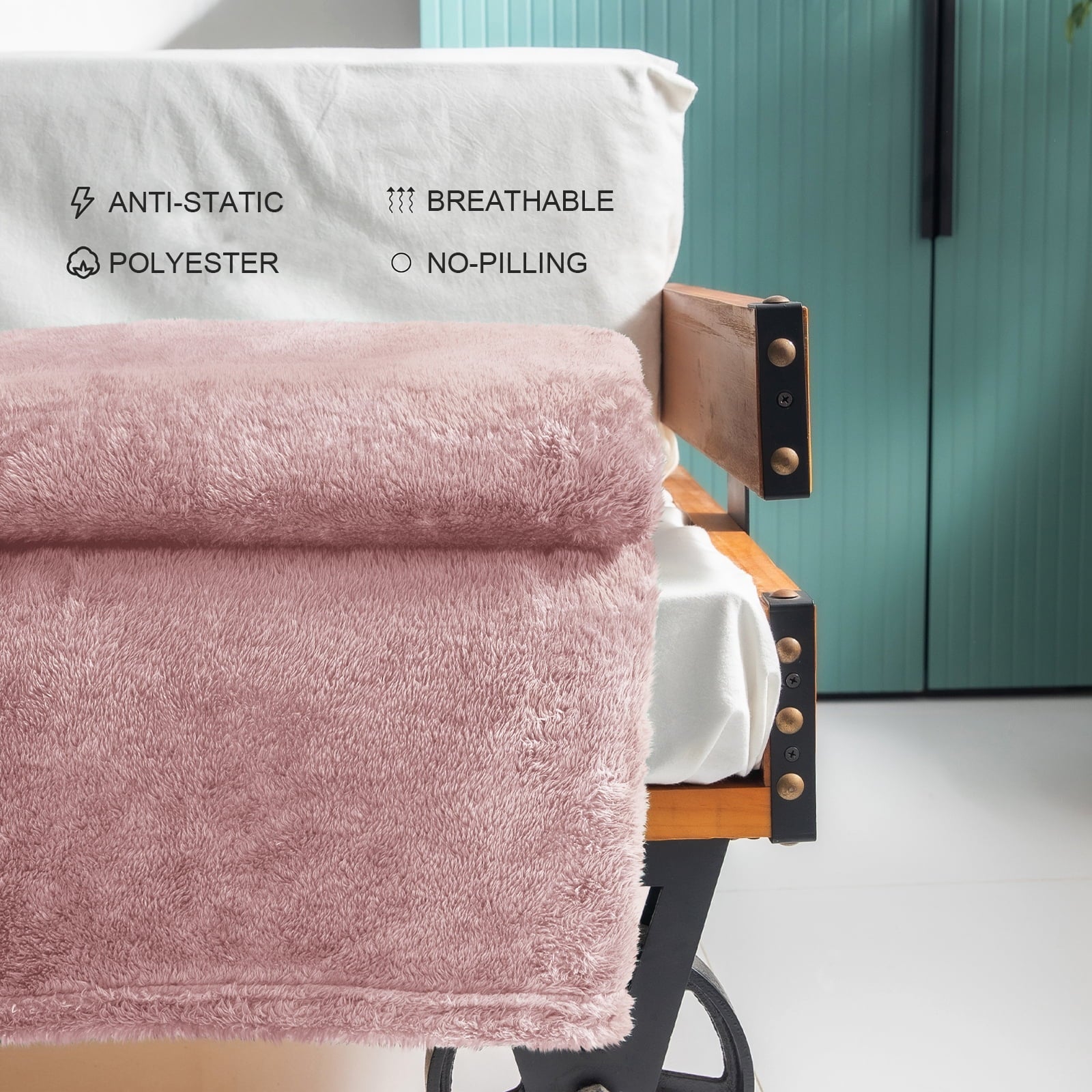 Super Soft Flannel Plush Fuzzy Large Fleece Throw Blanket (50" x 70", Dusty Pink)- Soft, Warm and Lightweight - Super Soft Reversible Sherpa Flannel Blanket Detail