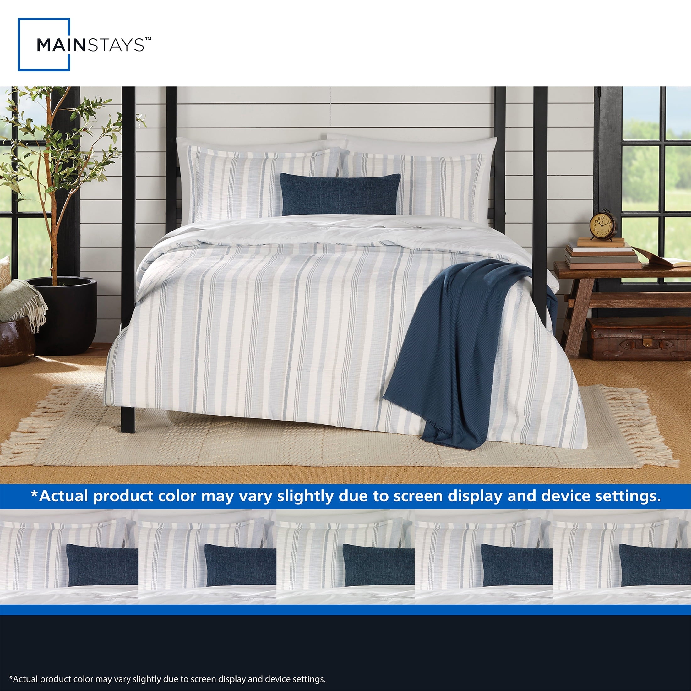 All-Season Full/Queen Comforter Set, All-Season, 5-Piece, Blue Yarn Dyed Stripe - Hypoallergenic Ultra-Fluffy Quilt for Winter Detail