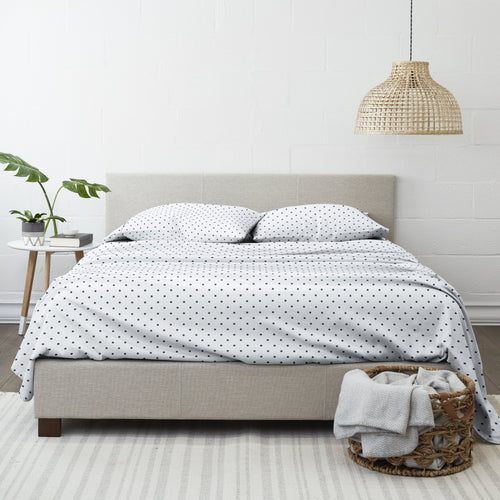 Cooling Sateen 4 Piece Pattern Microfiber Bed Sheets Set, Navy Dots, California King - Luxury Bed Sheet Set with Deep Pockets Detail