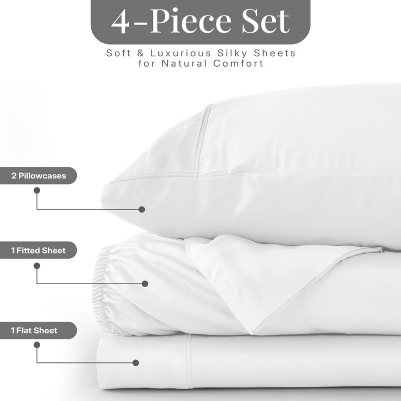 Breathable Luxury Lux Decor 100% Organic Viscose - 4 Piece Ultra-Soft Luxury Cooling Bed Sheets, 16" Deep Pocket, Breathable & Hypoalle... - Premium Ultra-Soft Pillowcase Pair for Sleeping Detail