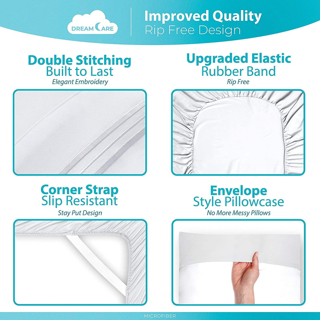 Cooling Sateen Bed Sheets Set - Queen Size Sheet with Side Pocket - 4pcs Set, 15 inches, White - Luxury Bed Sheet Set with Deep Pockets Detail