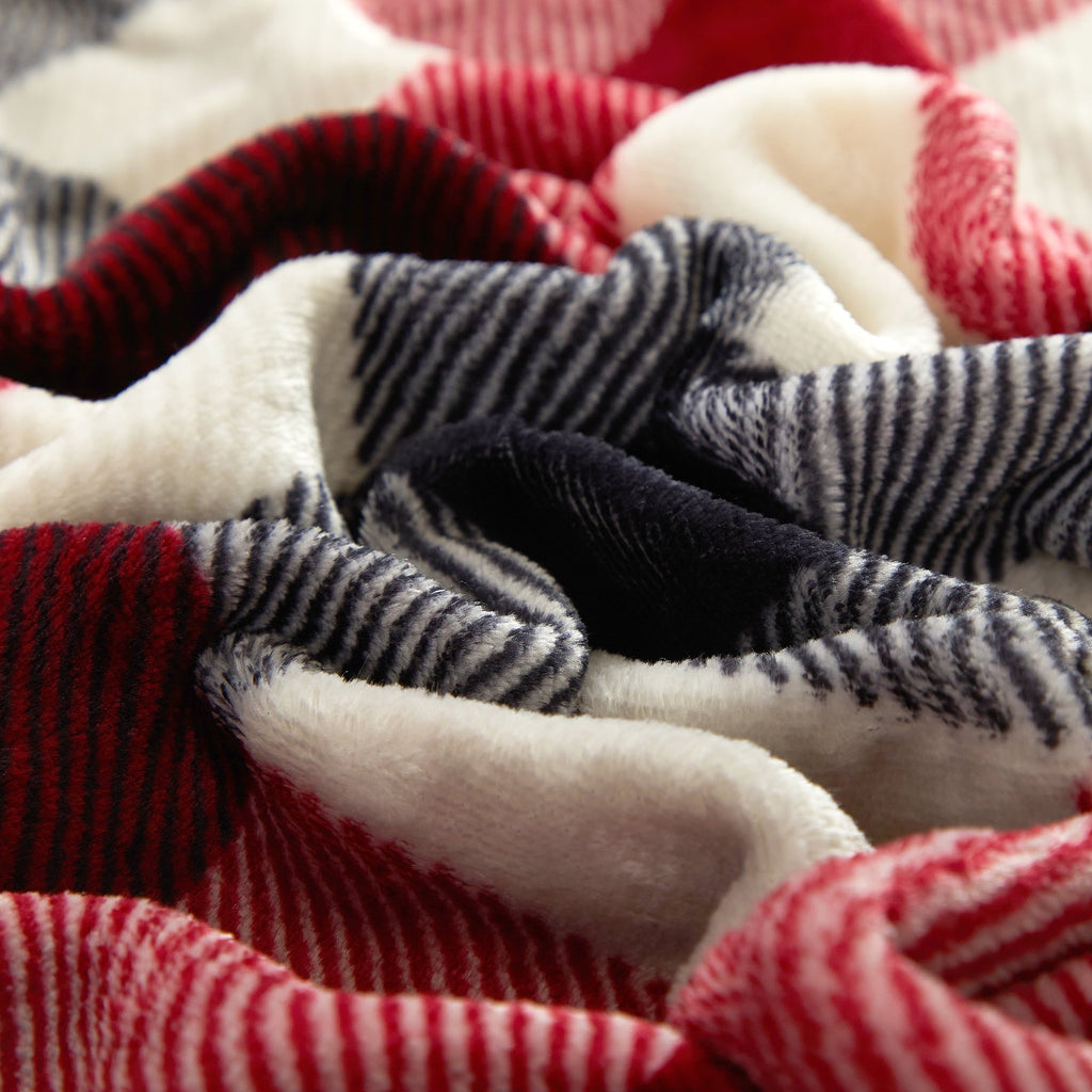 Super Soft Flannel Cozy Plush Throw Blanket, Red Plaid 50" x 60" All Ages - Super Soft Reversible Sherpa Flannel Blanket Detail