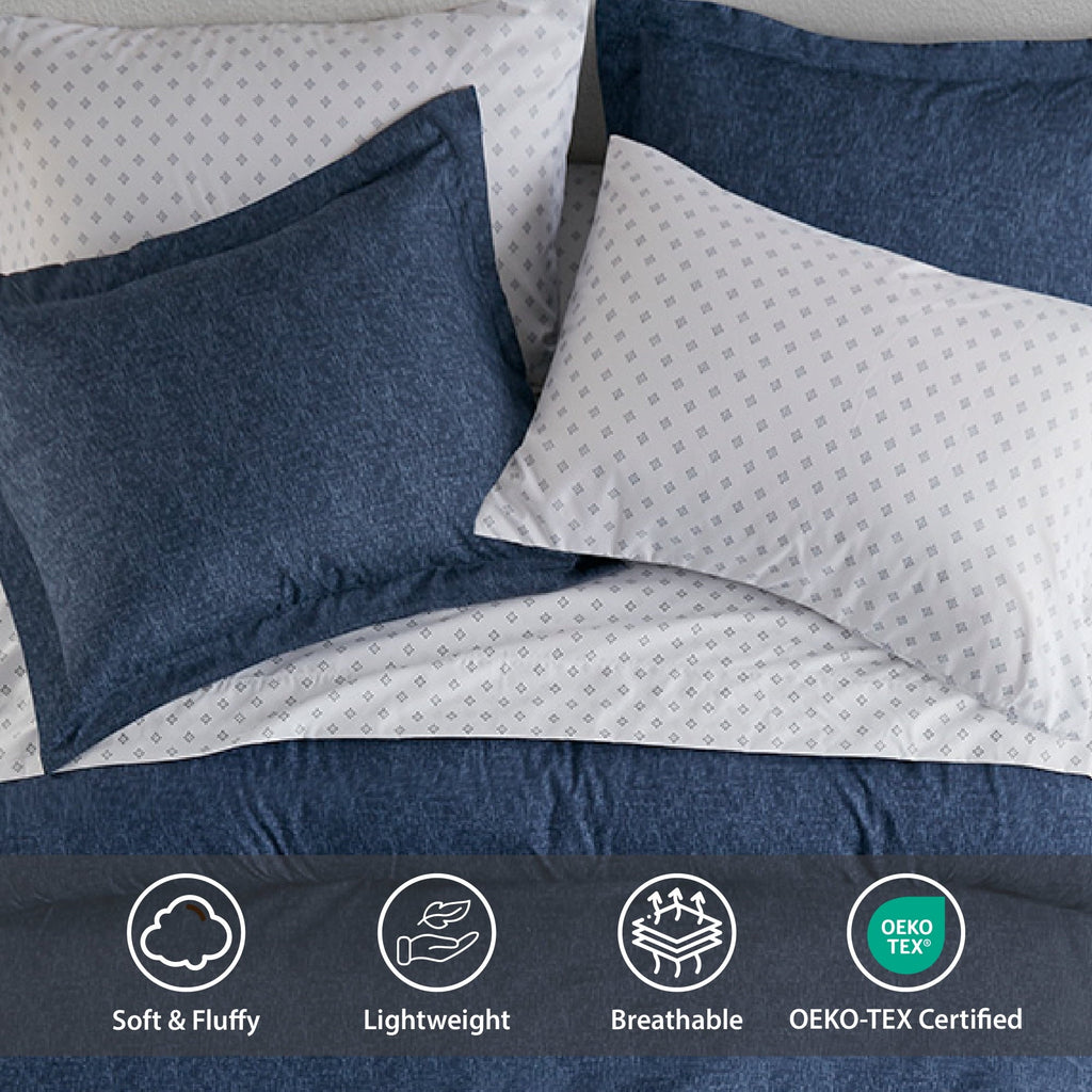 Heavyweight Warmth Queen Size Comforter Set, 7-Piece Reversible Bed in a Bag with Sheets, Navy - All-Season Down Alternative Comforter Insert Detail