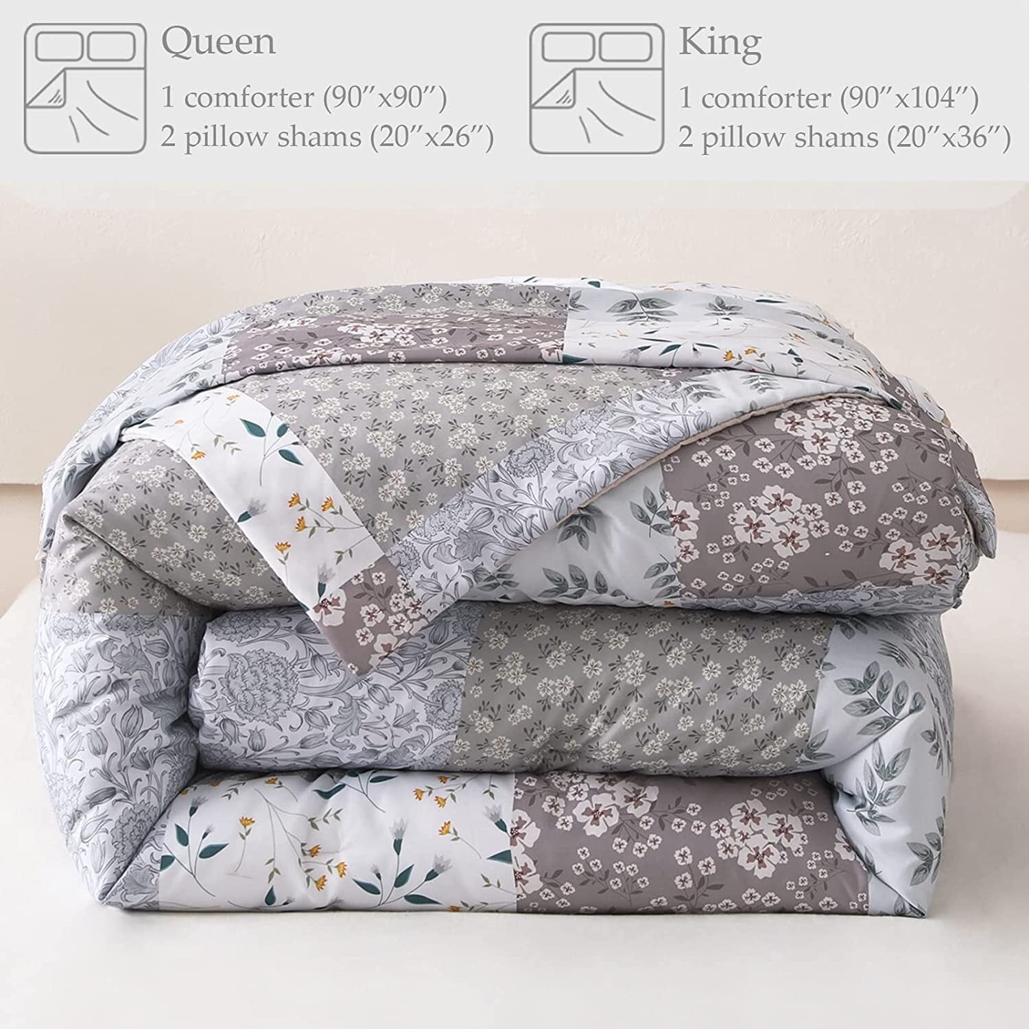 Fluffy Down Alternative 3-Piece Queen Comforter Set, Soft Reversible Bedding Comforter Sets, Patchwork Printed Down Alternative Comforter Duv... - Hypoallergenic Ultra-Fluffy Quilt for Winter Detail