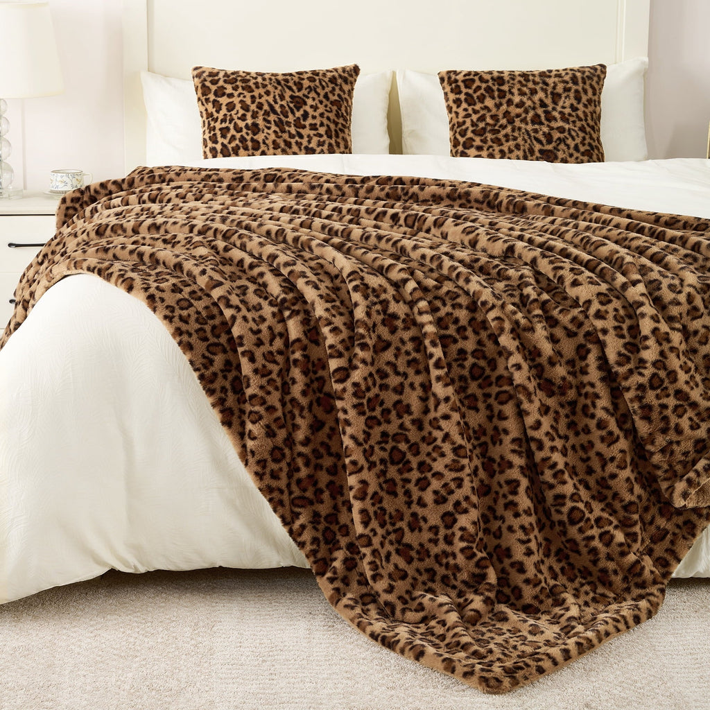Reversible Sherpa Leopard Print Throw Blanket Soft Cozy Fluffy Plush Cheetah Print Blanket for Home Decor,50"x60",Brown - Lightweight Plush Warm Blanket for All Seasons Detail
