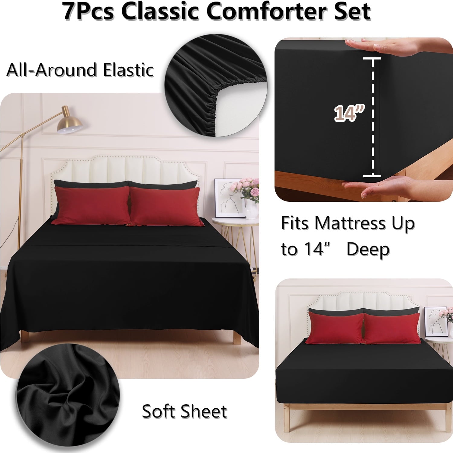 Hypoallergenic Cloud 7 Piece Reversible Queen Comforter Set - Red Quilted Down Alternative Bedding All Season Super Soft Microfiber Bed in... - Hypoallergenic Ultra-Fluffy Quilt for Winter Detail
