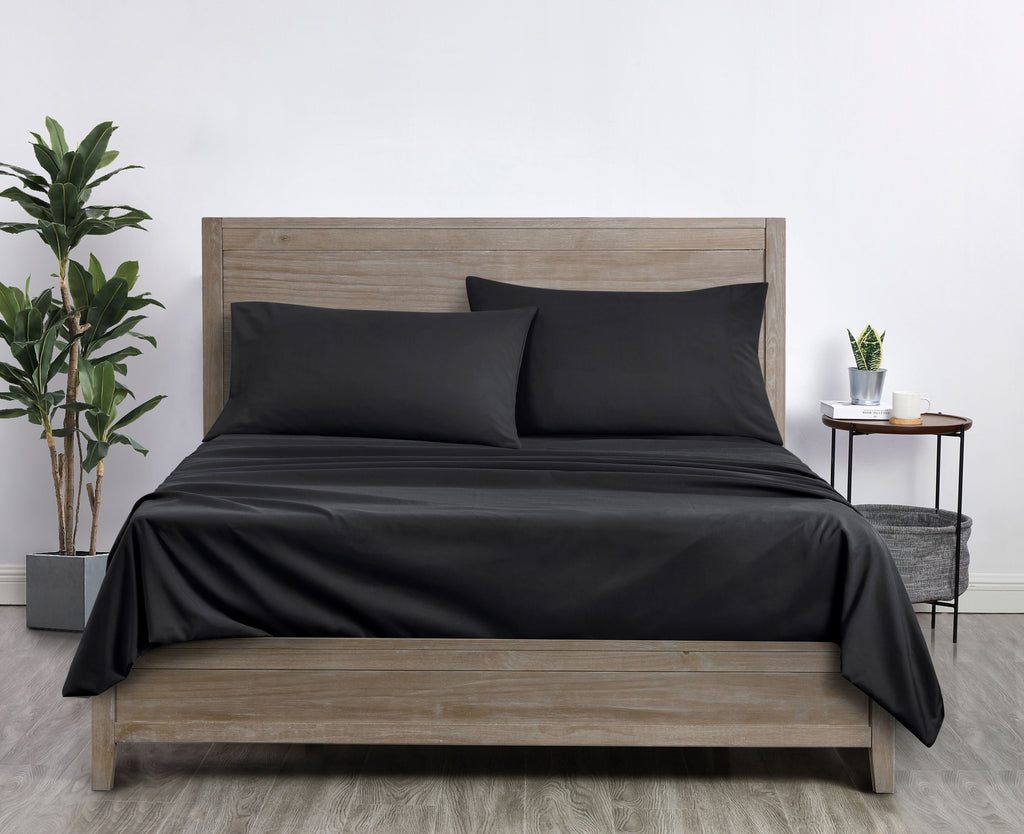 Ultra-Soft Microfiber Bed Sheet Set, Queen, Rich Black, 4 Piece - Cooling Hotel Quality Bedding Sheets and Pillowcases Detail