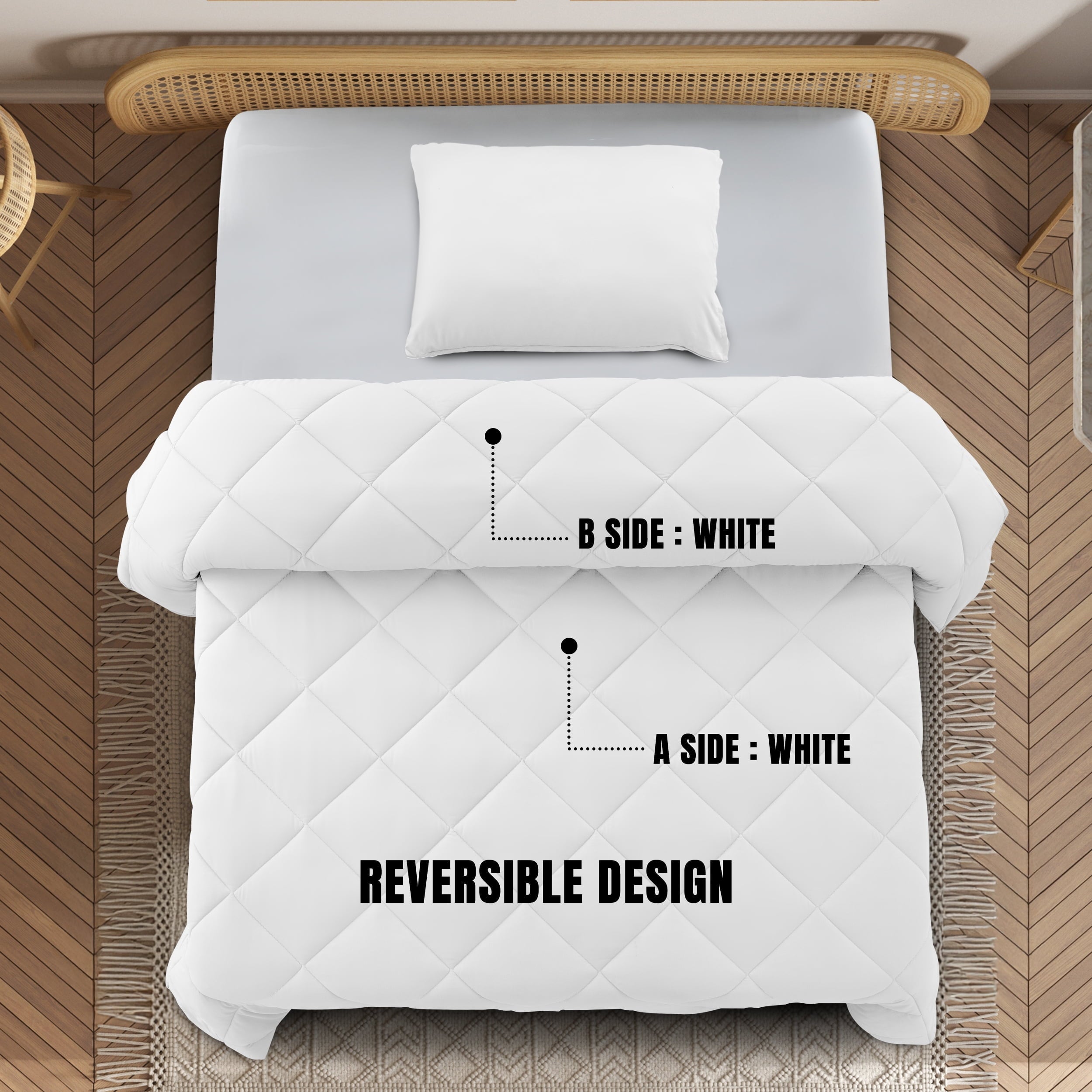 Hypoallergenic Cloud Lux Decor All-Season Comforter Sets Twin Size 2 PC, Reversible Bedding Set with Diamond Quilted Design Comforter and ... - Hypoallergenic Ultra-Fluffy Quilt for Winter Detail
