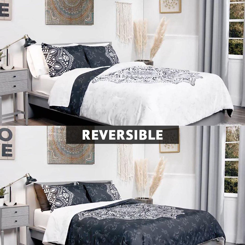 Fluffy Down Alternative Queen Comforter Set, Bedding Comforter Set Queen Size W/ Side Pockets, Black, 9 Pieces - All-Season Down Alternative Comforter Insert Detail