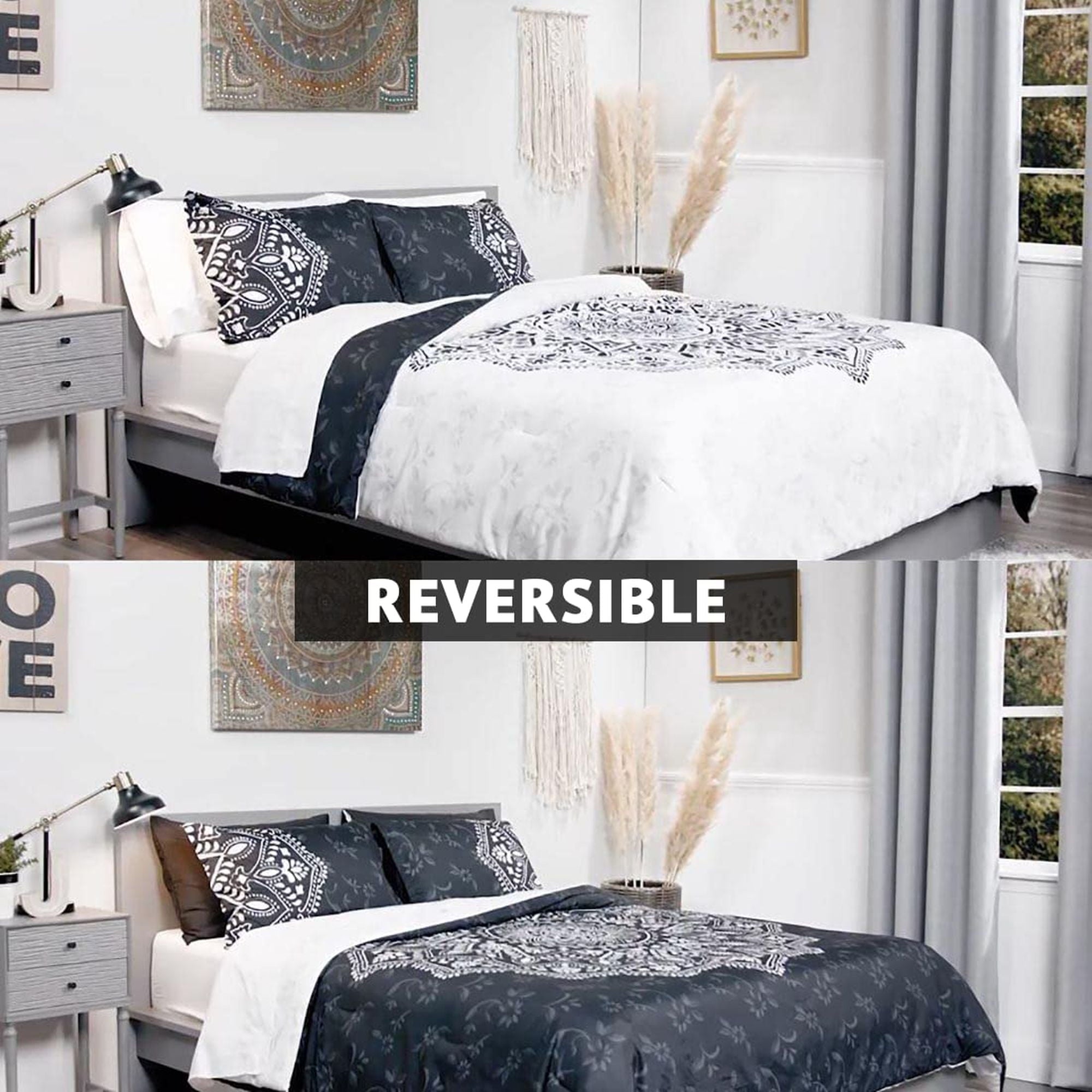 Fluffy Down Alternative Queen Comforter Set, Bedding Comforter Set Queen Size W/ Side Pockets, Black, 9 Pieces - All-Season Down Alternative Comforter Insert Detail