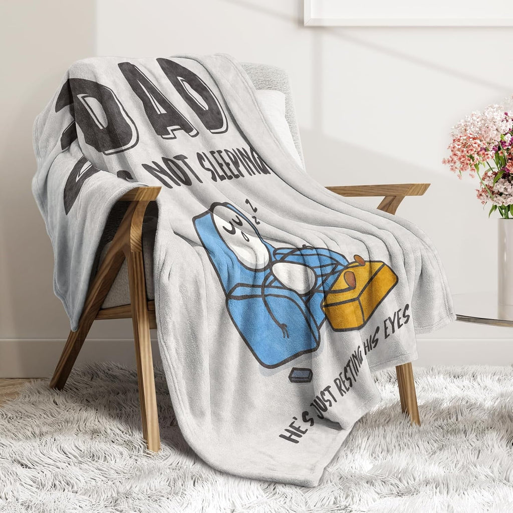 Reversible Sherpa Funny Fathers Day Dad Gifts , Dads Birthday Gifts, Dad is Not Sleeping Blanket, Super Soft Throws Blanket for Napping - Cozy Fleece Throw Blanket for Couch & Bed Detail
